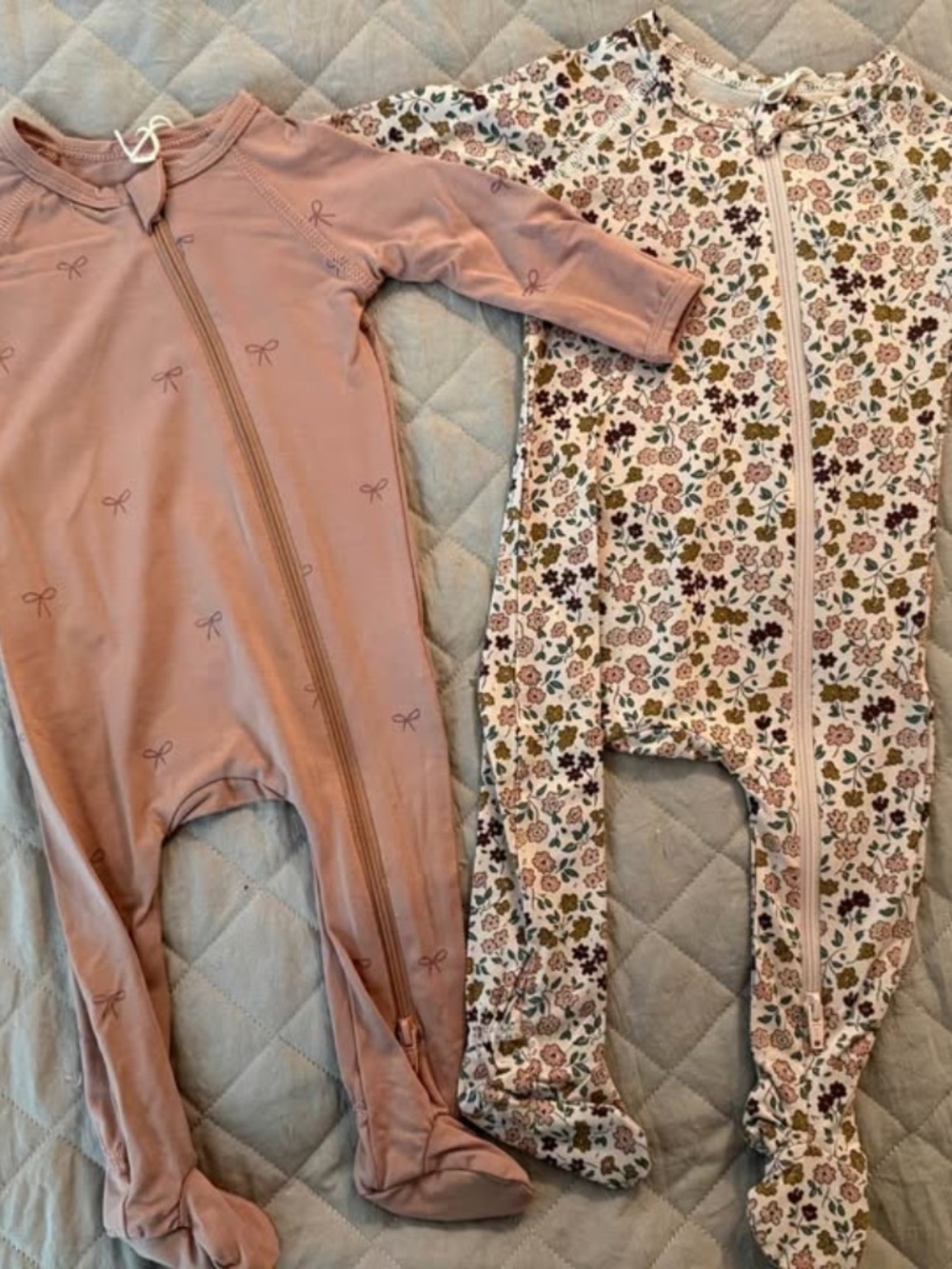 Set of 2 Quincy Mae Baby Girls Bamboo Zip Footie